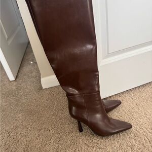 Jeffrey Campbell Brown Below-the-Knee Pointed-Toe Stiletto Boots